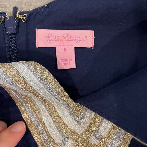 Lilly Pulitzer Valli Shift Dress Women's 6 Mini Metallic Sleeveless Navy Blue - Picture 5 of 10